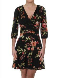 Aqua Black Floral Fit and Flare Dress Size XS